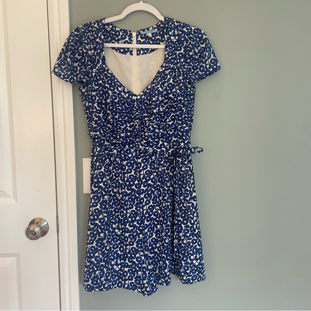Anthropologie Leifnotes Blue White Drafted Petals Floral Cap Sleeve Romper